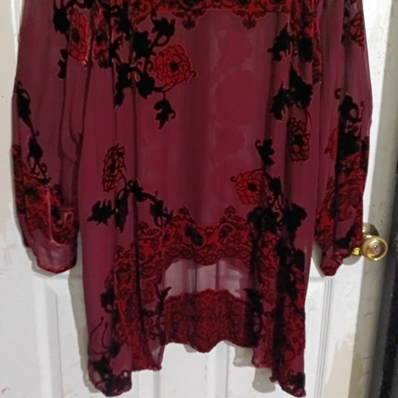 Citron Sz. 4X Rayon & Silk Mix Burgundy Velvet Burnout Button Down Tunic Blouse - Picture 14 of 16